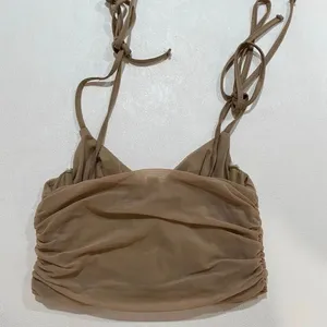 Tic Toc Ruched Mesh Crop Top Small Beige Nude Y2K Going Out Top thumbnail 3