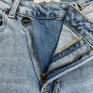 Risen High Rise Crossover Straight Leg Distressed Jeans Light Wash Size 7/28 thumbnail 9
