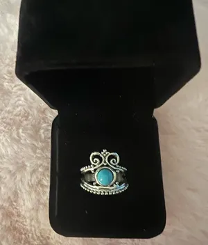 Beautiful Stainless Steel Bohemian Faux Turquoise and Silver Ring Size 7 thumbnail 1
