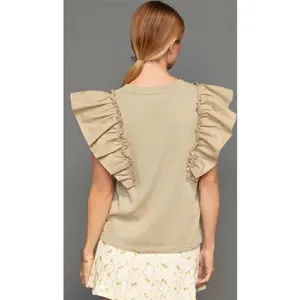 Aviator Nation Nation Ltd Para Boxy Tee Moss Ruffle Small Coquette Romantic Feminine Demure thumbnail 3