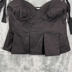 Hyacinth House Black Bustier Pleated Ophelia Top Tie Shoulder Size L thumbnail 4