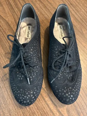 Not Rated VINTAGE Size 7 Fascination Black Suede Lace Up Oxford Brogues Flats thumbnail 1