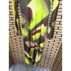 Zara Lime Green Abstract Long Sleeve Open Back‎ Maxi Dress Size Small thumbnail 4