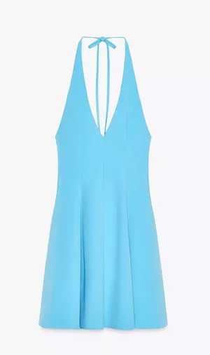 Zara blue fitted mini halter dress evening party wedding coctail ruffled thumbnail 13