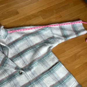 Anthropologie Plaid Wool Blend Coat Womens L Cream Green Oversized Jacket thumbnail 6