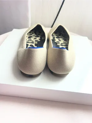 Rothy's Beige Pointed Knit Flats with Royal Blue Piping thumbnail 4