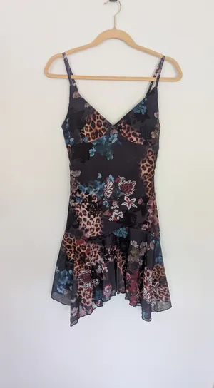 Floral & Animal Print Mesh Slip Dress Hem Ruffle Size S/M NWOT thumbnail 3