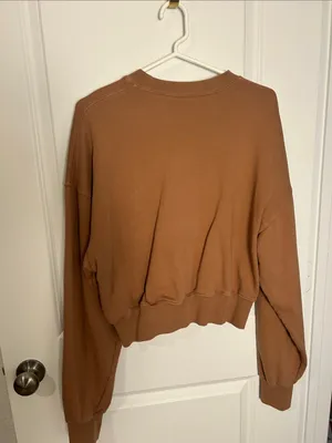SKIMS Cropped Boxy Crewneck Sweatshirt in Brown thumbnail 5
