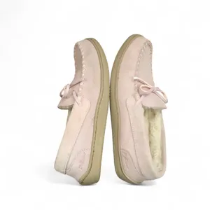 NEW MySlippers MyPillow Blush Pink Leather Suede Bow Moccasins Faux Fur Moc Loafers Cozy Memory Foam Sz 7 New without tags thumbnail 4