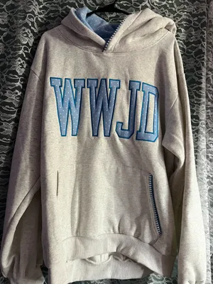 Altar’d State WWJD Faith Sweater Gray and Blue Oversized Hoodie Sweater Size 3XL thumbnail 1