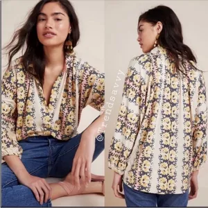 ANTHROPOLOGIE Abbe Honeycomb Buttondown Hexagonal Tops Long Sleeve Pink Size XS thumbnail 2
