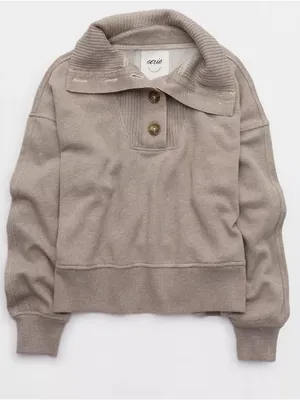 Aerie Best Button Sweatshirt Oversized Pullover Heathered Taupe Size Small thumbnail 1