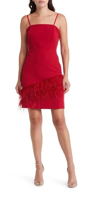 Sam Edelman Red Feather Hem Sheath Dress NWT Size 0 Dance‎ Prom Party Homecoming thumbnail 1