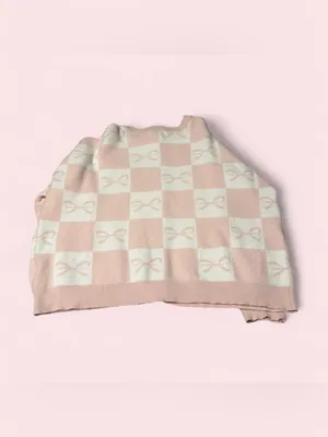 Sincerely Jules Pink and White Checkerboard Bow Cardigan thumbnail 2