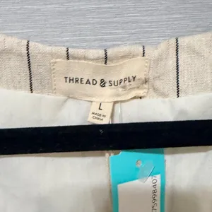 Thread & Supply Women Oatmeal Black Pinstripe Linen Blend Button Front Vest L thumbnail 5