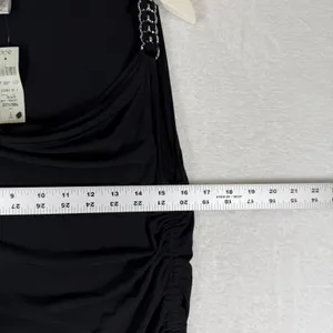Cache Womens Black‎ One Shoulder Ruched Knit Tunic Shirt Chain Detail Size L NEW thumbnail 3