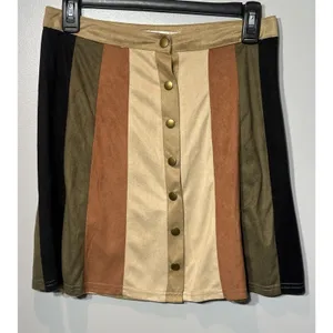 ANDREE By Unit Skirt Earth Tone Stripe Snap Front A-Line Medium Festival Boho thumbnail 1