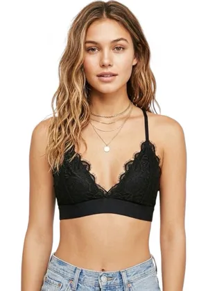 Victoria’s Secret Womens Bralette Bra Black Lace Triangle Logo Pullover Sz Small thumbnail 1