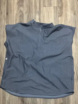 Figs Mandarin Collar Cap Sleeve Top in Slate Blue thumbnail 3