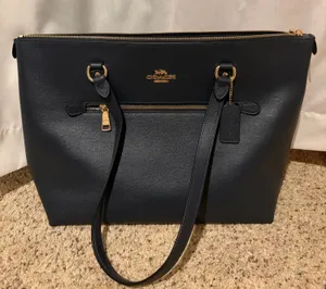 Coach Navy Blue Leather Tote Bag with Gold Hardware thumbnail 1