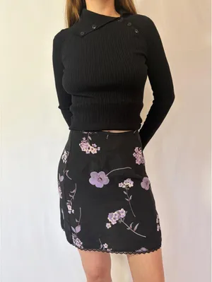 Dainty Black Purple Floral Mini Skirt thumbnail 2