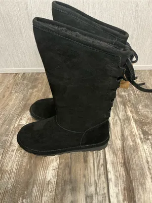 BearPaw Black Tall Women's Suede-Look Boot with Back Bow Size 6.5 thumbnail 9