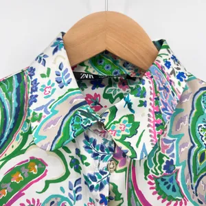Zara‎ Multicolor Patchwork Paisley Print Satin Button Down Blouse Top Small S thumbnail 2