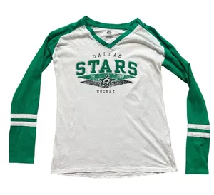 Dallas Stars NHL Hockey Long Sleeve Raglan Tee Green White Womens Large thumbnail 1
