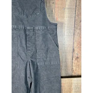 Aerie Charcoal Gray Corduroy Overalls Relaxed Straight Leg Raw Hem Small S thumbnail 3