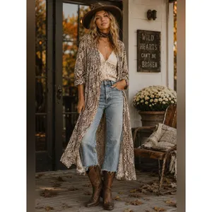 Free People Wild Nights Duster Womens Neutral Combo Size S thumbnail 2