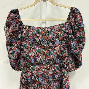 Collusion Floral Puff Sleeve Mini Dress Square Neck Ruffle Hem Multi-Color US 4‎ thumbnail 7