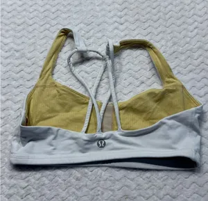 Lululemon Free To Be Wild Sports Bra Light Grey Yellow Strappy Back Size 4 thumbnail 1