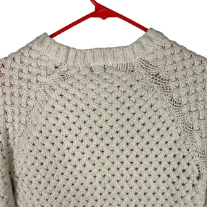 Mango MNG Suit Open Cable Knit Aran‎ Beige fisherman Sweater Size S thumbnail 8