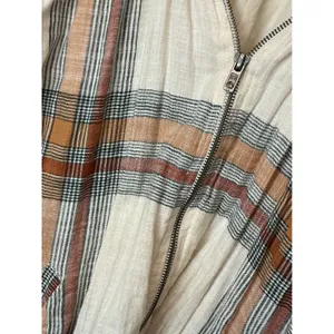 Free People Plaid Cotton Gauze Zip Up Bomber Jacket Cream Orange Brown Womens M thumbnail 13