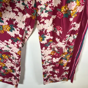 Ettitwa Anthropologie Burgundy Floral Wide Leg Pants Side Stripe‎ XS Boho Beach thumbnail 5