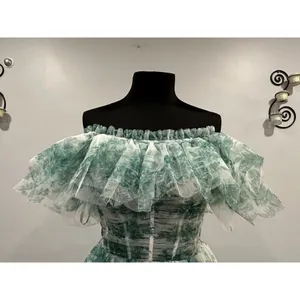 Sherri Hill 56128 Green Print Ruffle Off the Shoulder Gown Sz 6 NWOT thumbnail 6