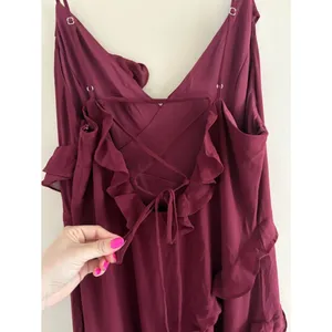 Lulus Fancy Sweetness Wine Red Ruffled Lace-Up Sleeveless Maxi Dress Size XL NWT thumbnail 11