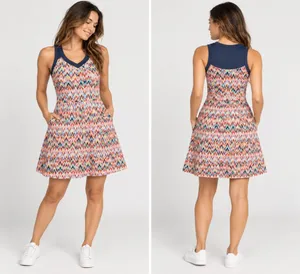 Title Nine Medium Chevron Athletic Dress Multicolor V Neck Built In Bra Pockets thumbnail 2