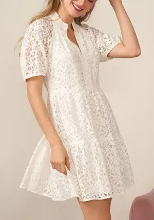 CeCe’s Women's Lace Babydoll Puff Sleeve Tiered Dress in Ivory, Size XL, NWT thumbnail 1