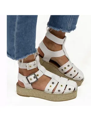Free People Gable Glad Espadrille Gladiator Sandals White Leather Size 36, US 6 thumbnail 5