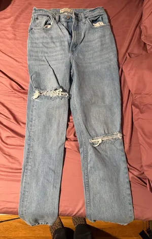 Abercrombie & Fitch Light Blue Distressed Straight Leg Jeans thumbnail 1