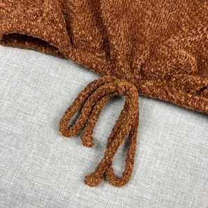 Free Kisses Sweater Womens Small Brown V Neck Drawstring Hem Knit Pullover thumbnail 3