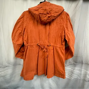 Y2K Utility Cargo Pinstripe Zip Up Roxy Orange Hooded Jacket Embroidered thumbnail 6