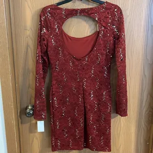 Ruby Rox‎ Red Lace Sequin Long Sleeve Dress New with Tags Large thumbnail 5