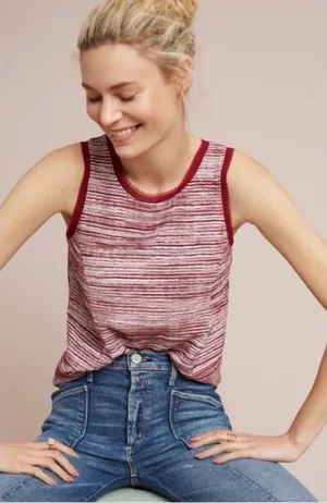 ANTHROPOLOGIE Vanessa Virginia Indira Red Striped Sleeveless Shirt Top thumbnail 1