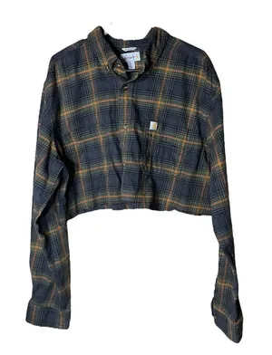 Carhartt Relaxed Fit Plaid‎ Cropped Long Sleeve Button Down Shirt Size XL thumbnail 1