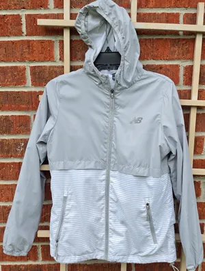 New Balance | Grey and White Windbreaker Hooded Jacket Size S thumbnail 1