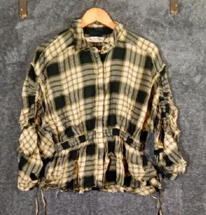 We The Free Beige and Black Utility Boho with Plaid Pattern and Cinched Waist thumbnail 1