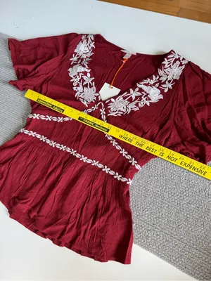 Knox Rose Deep Red V Neck Embroidered Tunic Blouse Top Sz Medium NWT thumbnail 8
