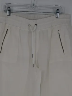 Athleta Womans Cabo Linen Wide Leg Pant White Size 12 Cropped Coastal Minimalist thumbnail 2